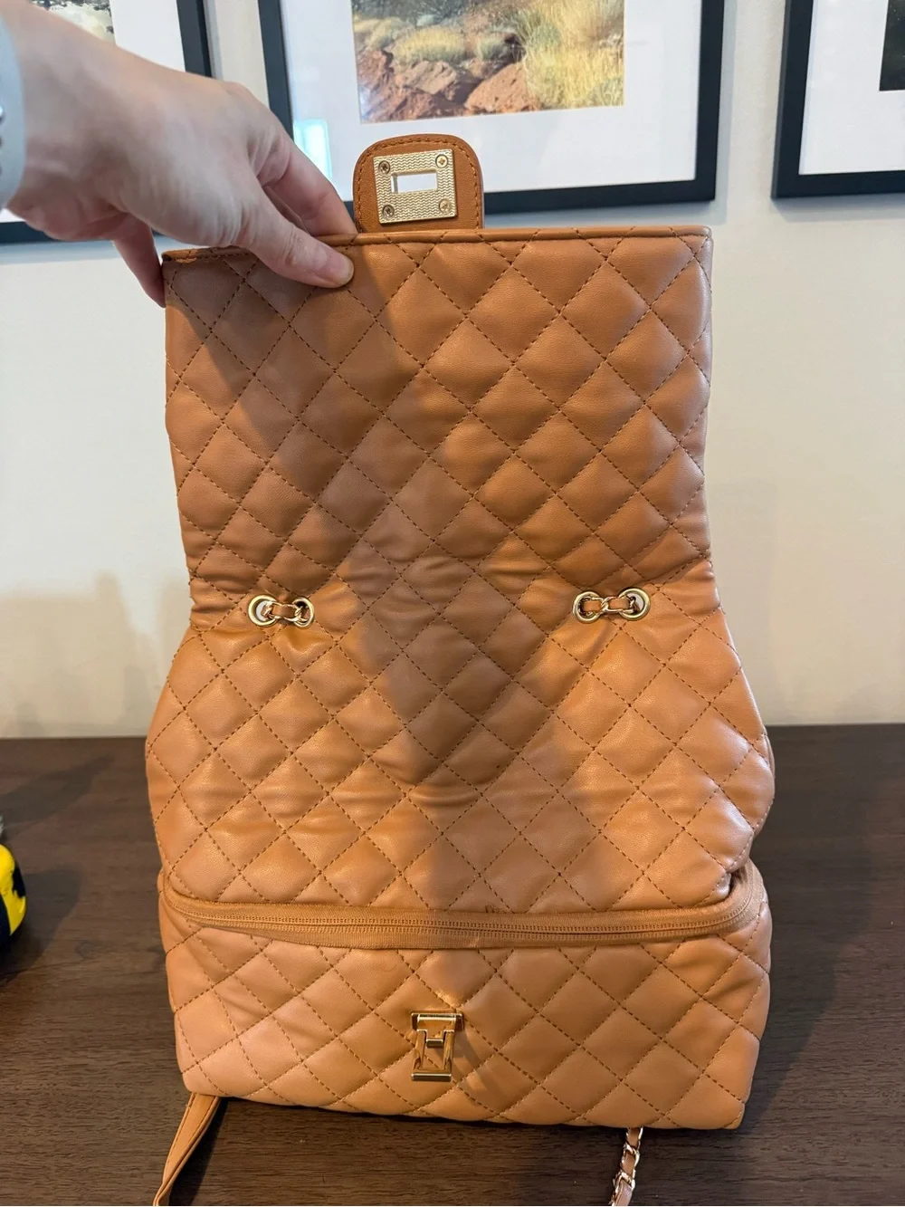 Quilted Chain Strap Shoulder Bag - Tan